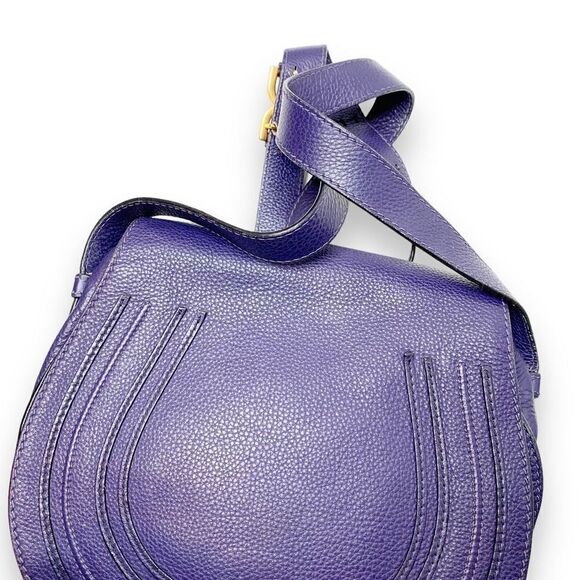 Chloé Marcie Medium Saddle Bag in Blue Indigo Satchel Crossbody Adjustable Strap - Picture 12 of 16